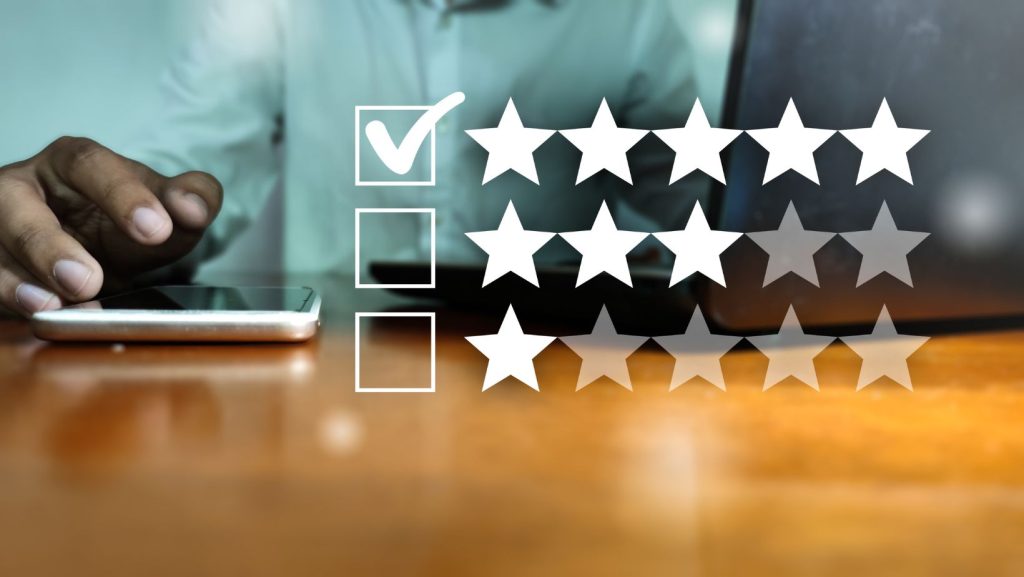 Person placing a review on Google from their mobile phone.