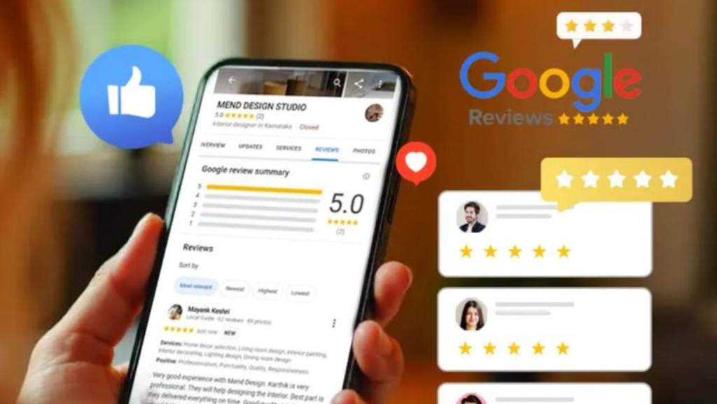 Person reading Google reviews on their mobile phone.