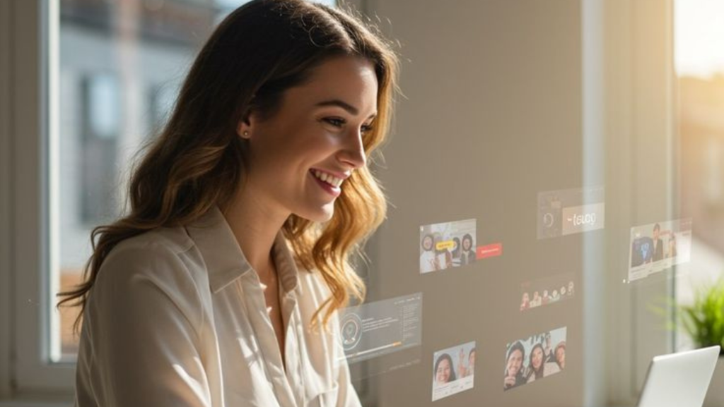 Mujer leyendo las reseñas de un negocio