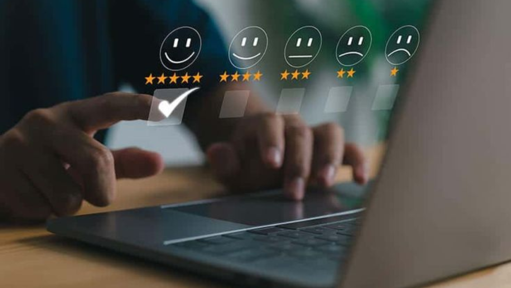 Person leaving a 5-star review on a business